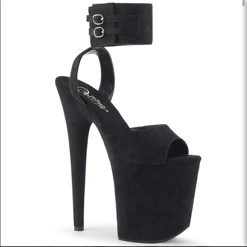 Pleaser Flamingo-891 (8in) Black Faux Suede